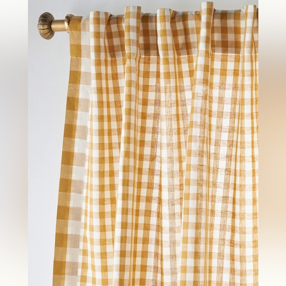 Gingham Checkered Curtain in Honey Set of Two - Picture 3 of 5